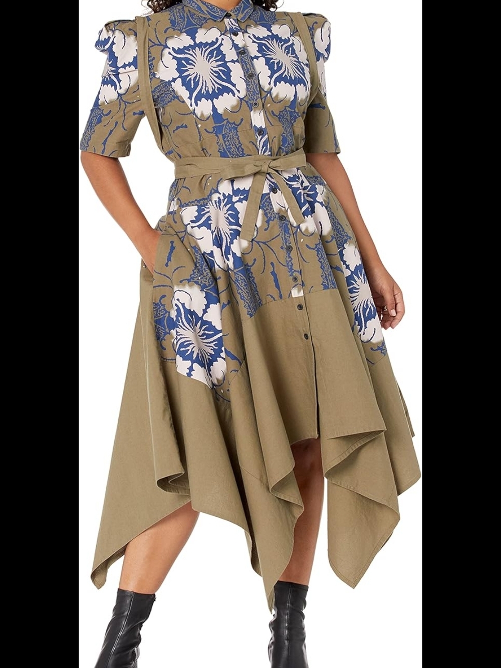 Making The Cut Asymmetrical Wrap Tie Collared Button Down Dress 100% Cotton M - Picture 3 of 4